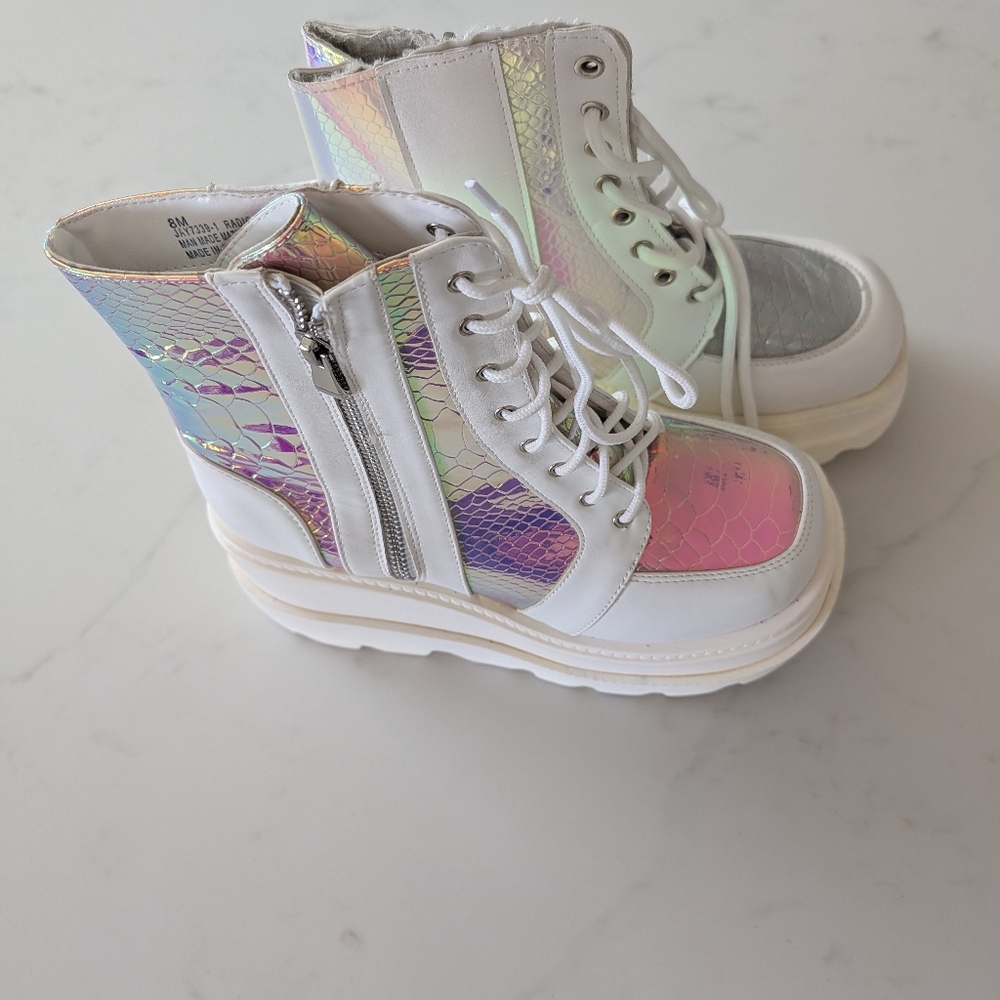 Holographic Lace-Up Womens Boots